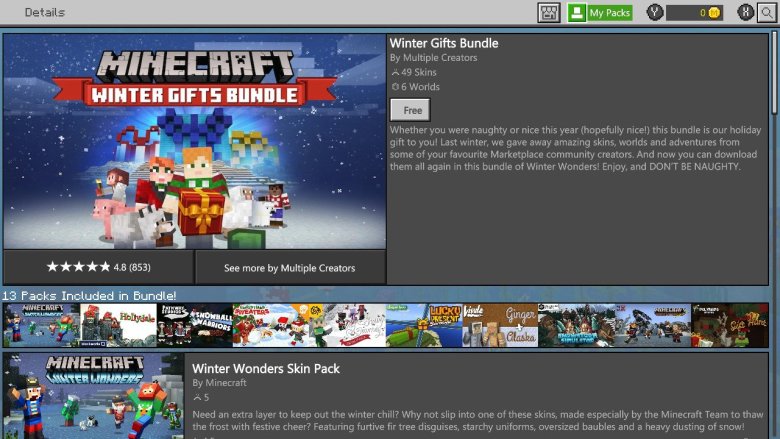FREE MINECRAFT WINTER GIFTS BUNDLE HITS MINECRAFT MARKETPLACE